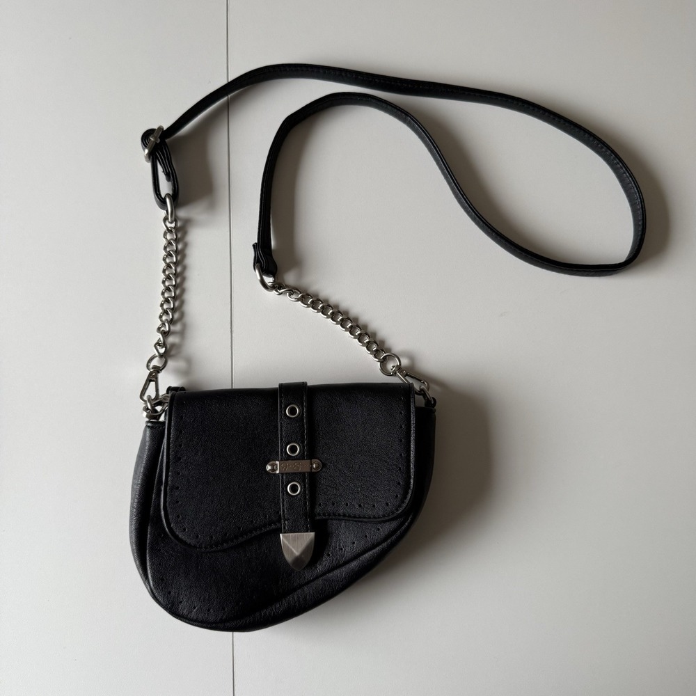 Jessica Simpson‎ Black Crossbody Handbag Adjustable Strap Saddle Silver Hardware
